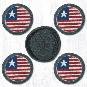American Flag  jute Coaster set with holder - 4